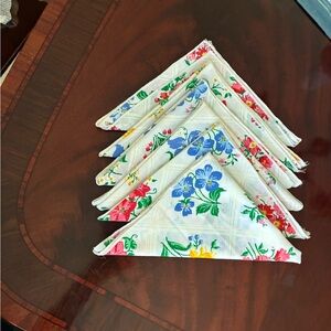 Sears Floral Embroidered Napkins - Blue, Red, Yellow on White